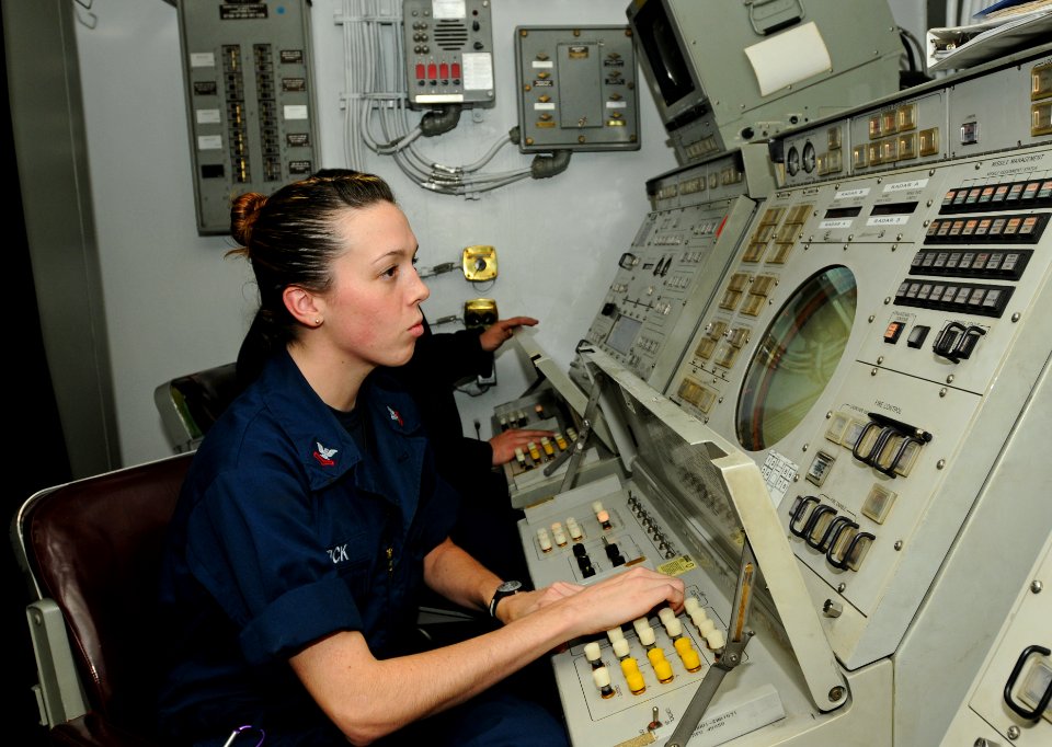 US Navy 100722-N-1092P-181 Fire Controlman 2nd Class Sarah Bostick stands watch aboard USS Harry S. Truman (CVN 75)