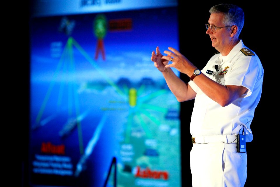 US Navy 100726-N-8863V-359 Vice Commander of Naval Sea Systems Command Rear Adm. David H. Lewis delivers the keynote address during the National Conference of Standards Laboratories International 2010 Workshop and Symposium