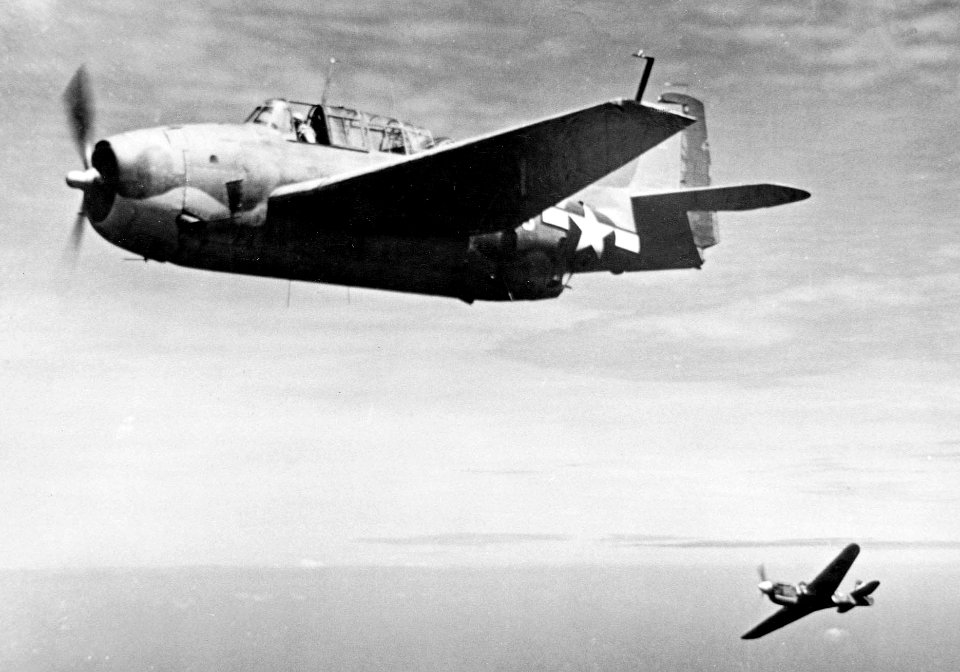 USMC TBF and RNZAF P-40 over Espiritu Santo c1944