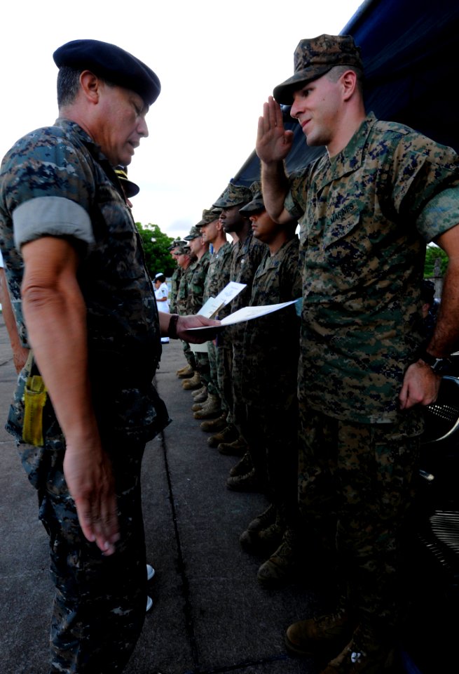 US Navy 100722-N-9643W-189 Marines and Sailors accept certificates of appreciation for their role in Southern Partnership Station (SPS) 2010 during the closing ceremony in Guatemala