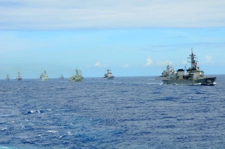 US Navy 100724-N-1004S-343 JS Akebono (DD 108) and other ships assigned to the Rim of the Pacific (RIMPAC) 2010 combined task force transit the Pacific Ocean in a 32-vessel formation