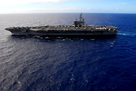 US Navy 100724-N-5684M-846 USS Ronald Reagan (CVN 76) transits the Pacific Ocean prior to joining with ships assigned to Rim of the Pacific (RIMPAC) 2010 combined task force as part of a photo exercise north of Hawaii