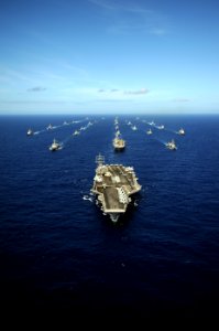US Navy 100724-N-9500T-242 The Nimitz-class aircraft carrier USS Ronald Reagan leads a formation of ships from Korea, Taiwan, Japan, Singapore, France, Canada, Australia and the U.S