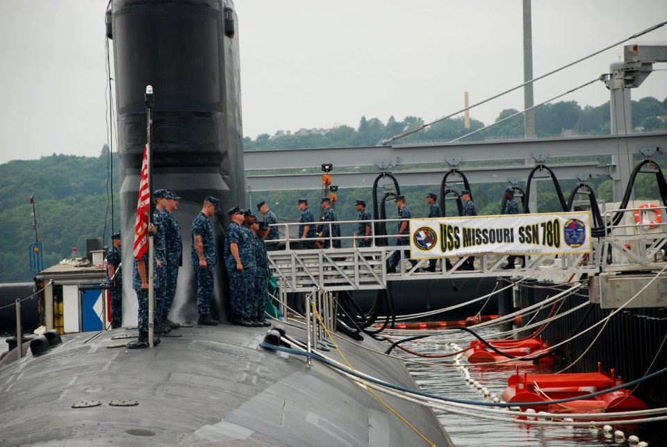 US Navy 100729-N-3090M-003 The crew of the Virginia-class attack submarine Pre-Commissioning Unit (PCU) Missouri (SSN 780)