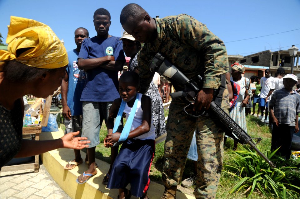 US Navy 100726-N-9964S-137 Pfc. France Rosewood, of Haitian descent, embarked aboard the multi-purpose amphibious assault ship USS Iwo Jima (LHD 7),