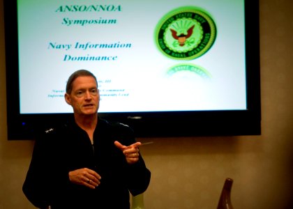 US Navy 100727-N-0807W-171 Rear Adm. Edward H. Deets III, commander of Naval Network Warfare Command, speaks at a Joint Association of Naval Service Officers and National Naval Officers Association professional development trai photo