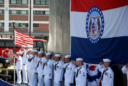 US Navy 100731-N-3090M-474 USS Missouri (SSN 780) salutes the spectators during its commissioning