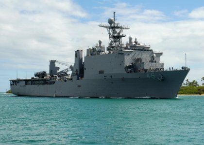 US Navy 100729-N-0641S-059 The Whidbey Island-class dock landing ship USS Comstock (LSD 45) returns to Joint Base Pearl Harbor-Hickam after participating in Rim of the Pacific (RIMPAC) 2010 exercises