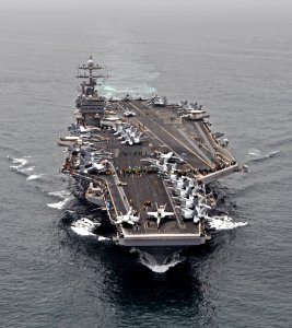 US Navy 100729-N-6003P-121 ailors and Marines conduct a foreign object damage walkdown on the flight deck of USS Harry S. Truman (CVN 75)