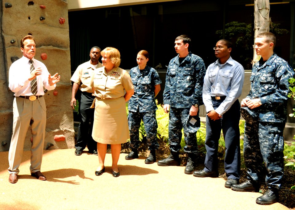 US Navy 100729-N-7214P-002 California Gov. Arnold Schwarzenegger and Rear Adm. Christine M. Bruzek-Kohler, commander of Naval Medical Center San Diego