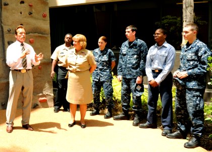 US Navy 100729-N-7214P-002 California Gov. Arnold Schwarzenegger and Rear Adm. Christine M. Bruzek-Kohler, commander of Naval Medical Center San Diego