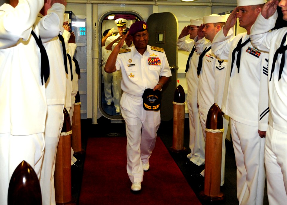 US Navy 100802-N-6632S-035 Adm. Tan Sri Abdul Aziz Jaafar passes through side boys as he boards USS George H.W. Bush (CVN 77) for a tour