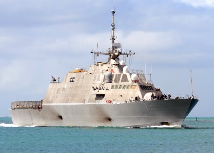 US Navy 100731-N-6854D-100 The littoral combat ship USS Freedom (LCS 1) returns to Joint Base Pearl Harbor-Hickam after participating in Rim of the Pacific (RIMPAC) 2010 exercises