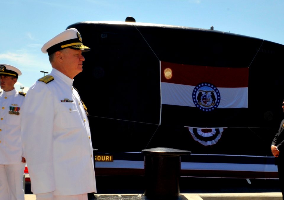 US Navy 100731-N-8273J-021 Chief of Naval Operations (CNO) Adm. Gary Roughead participates in the commissioning ceremony for the Virginia-class attack submarine USS Missouri (SSN 780) at Naval Submarine Base New London