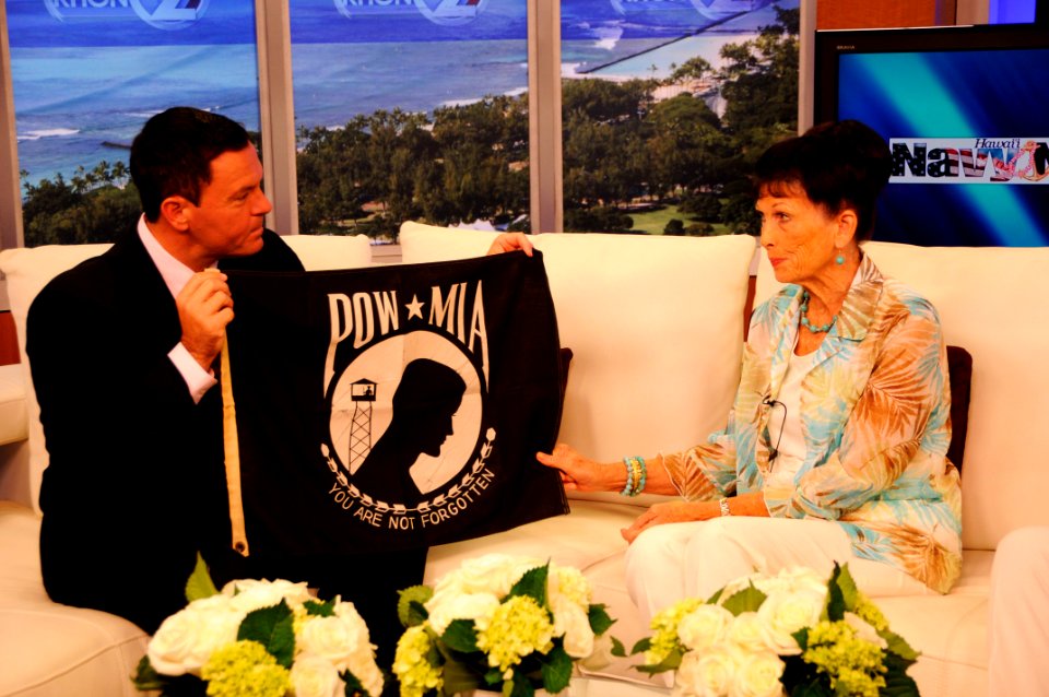 US Navy 100805-N-7498L-025 Carole Hickerson appears on the Navy News segment of KHON2 TV with anchor Jai Cunningham