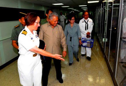 US Navy 100802-N-6410J-114 Capt. Lisa M. Franchetti, commander of Pacific Partnership 2010, gives Indonesia Secretary of Defense Dr. Purnomo Yusgiantoro a tour of the Military Sealift Command hospital ship USNS Mercy (T-AH 19)