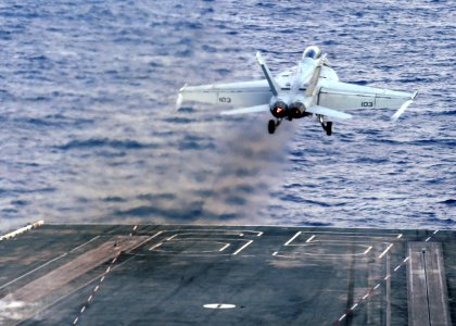 US Navy 100803-N-5838W-070 An F-A-18F Super Hornet assigned to the Red Rippers of Strike Fighter Squadron (VFA) 211 launches from the aircraft carrier USS Enterprise (CVN 65)