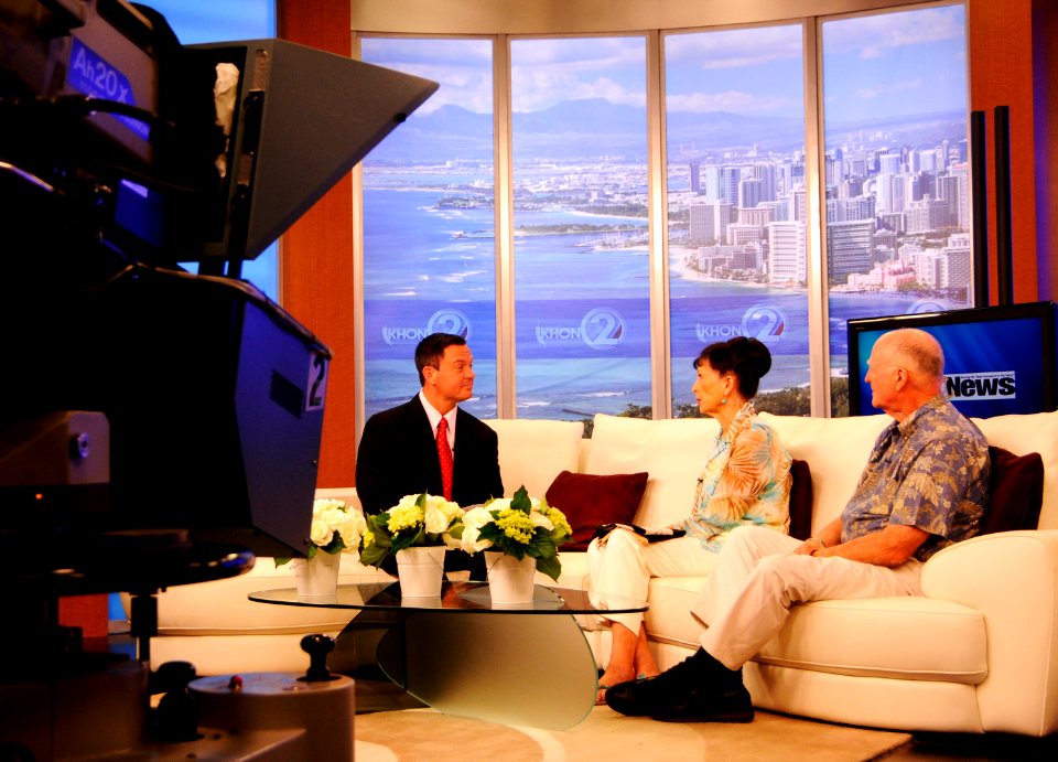 US Navy 100805-N-7498L-014 Carole and Jim Hickerson are interviewed on the Navy News segment of KHON2 TV by anchor Jai Cunningham