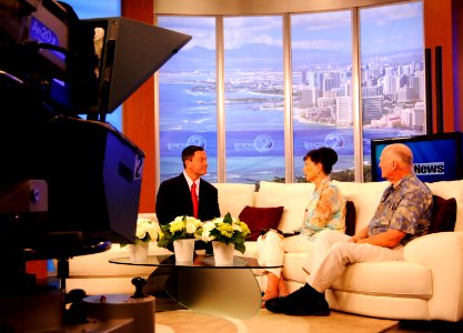 US Navy 100805-N-7498L-014 Carole and Jim Hickerson are interviewed on the Navy News segment of KHON2 TV by anchor Jai Cunningham