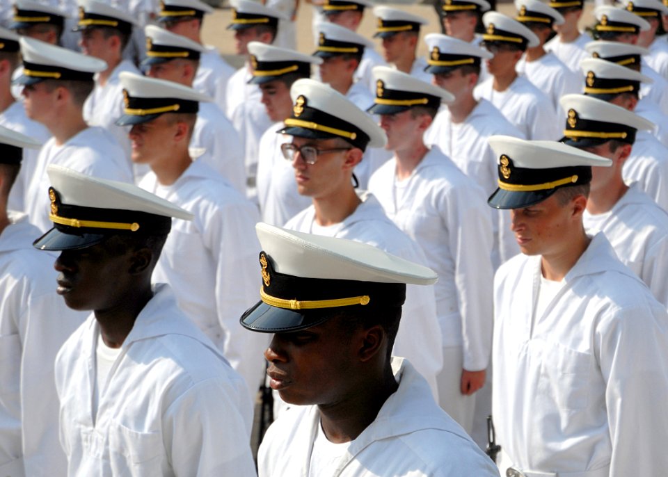 US Navy 100806-N-3857R-001 U.S. Naval Academy midshipmen participate in a formal parade on the school's campus