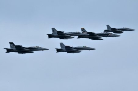 US Navy 100807-N-5749W-364 Flying variations of the F-A-18 Super Hornet, Abraham Lincoln Carrier Strike Group and Carrier Air Wing (CVW) 2