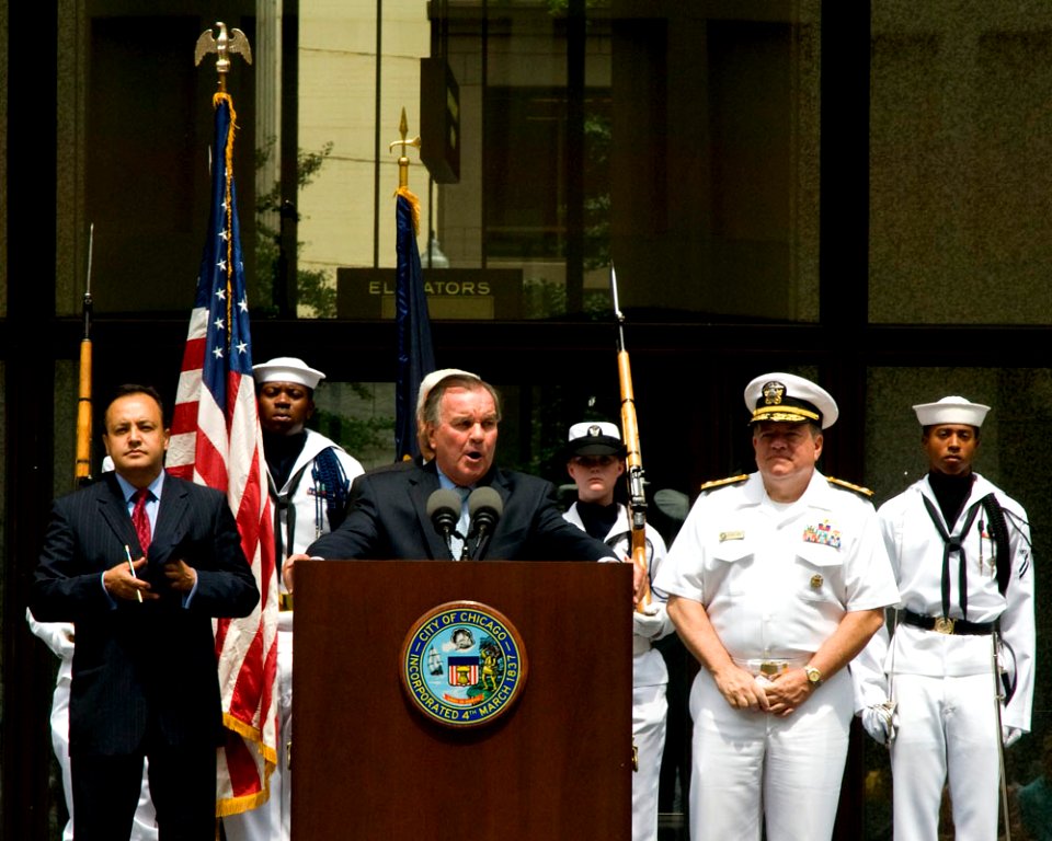 US Navy 100810-N-2389S-092 Richard Daley speaks to the Chicago public about Navy Week during the proclamation ceremony as part of Chicago Navy Week