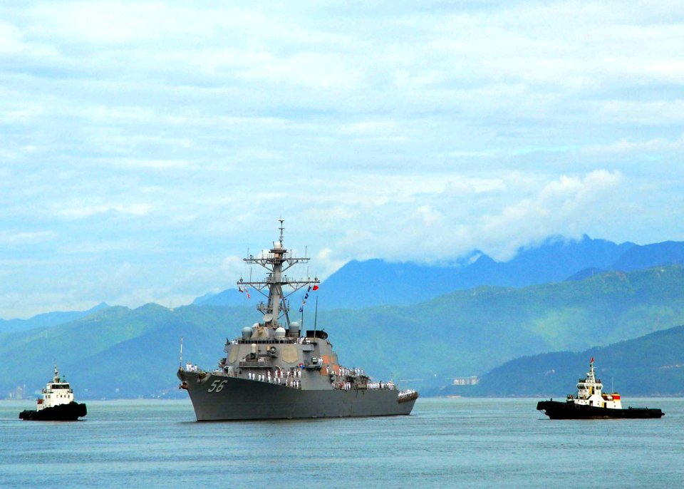 US Navy 100809-N-3589B-380 The guided-missile destroyer USS John S. McCain (DDG 56) approaches Da Nang, Vietnam
