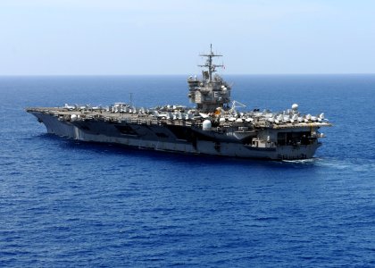 US Navy 100812-N-1287L-022 The aircraft carrier USS Enterprise (CVN 65) transits the Atlantic Ocean during a scheduled underway for the tailored ship's training availability