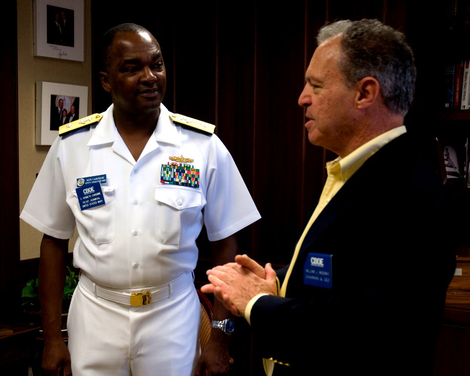 US Navy 100812-N-2389S-014 Rear Adm. Kenneth Carodine meets the president and CEO of the Chicago Board Options Exchange as part of Chicago Navy Week