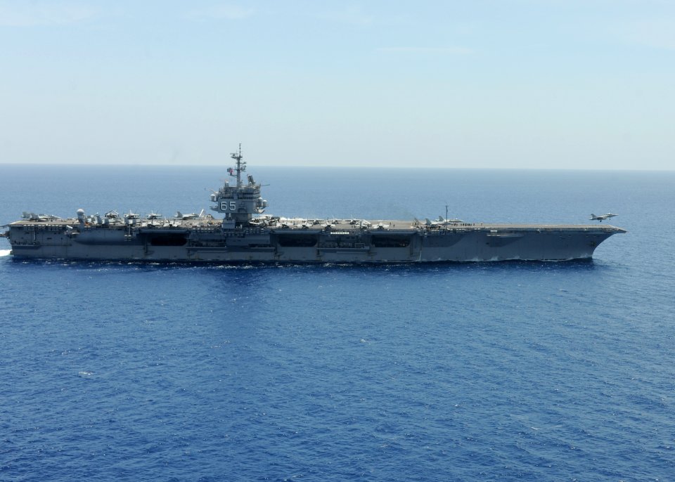 US Navy 100812-N-1287L-133 ) An F-A-18F Super Hornet assigned to the Checkmates of Strike Fighter Squadron (VFA) 211 launches from the aircraft carrier USS Enterprise (CVN 65)