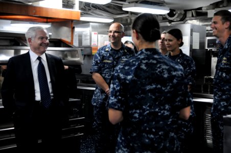 US Navy 100812-N-2259P-070 U.S. Secretary of Defense Robert M. Gates meets with crew members aboard the destroyer USS Higgins (DDG 76)