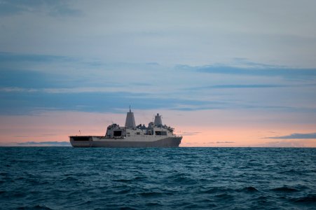 US Navy 100816-N-5319A-369 The amphibious transport dock ship USS New Orleans (LPD 18) is anchored off the coast of Bahia Malaga, Colombia during an Amphibious-Southern Partnership Station 2010 port visit
