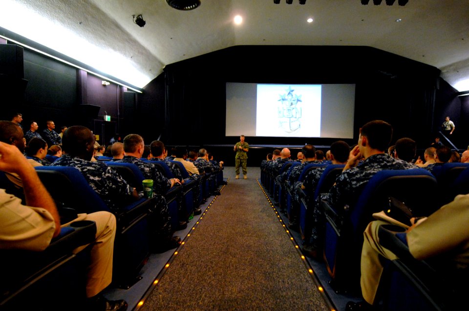 US Navy 100817-N-9818V-304 Master Chief Petty Officer of the Navy (MCPON) Rick West holds an all-hands call at Naval Station Pearl Harbor