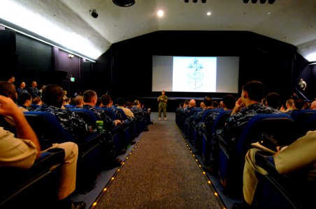 US Navy 100817-N-9818V-304 Master Chief Petty Officer of the Navy (MCPON) Rick West holds an all-hands call at Naval Station Pearl Harbor
