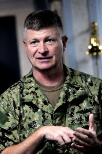 US Navy 100816-N-9818V-320 Master Chief Petty Officer of the Navy (MCPON) Rick West speaks with chief petty officers aboard USS Chafee (DDG 90)