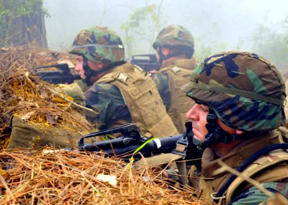 US Navy 100819-N-4440L-303 Seabees scan their sectors of fire from a defensive fighting position