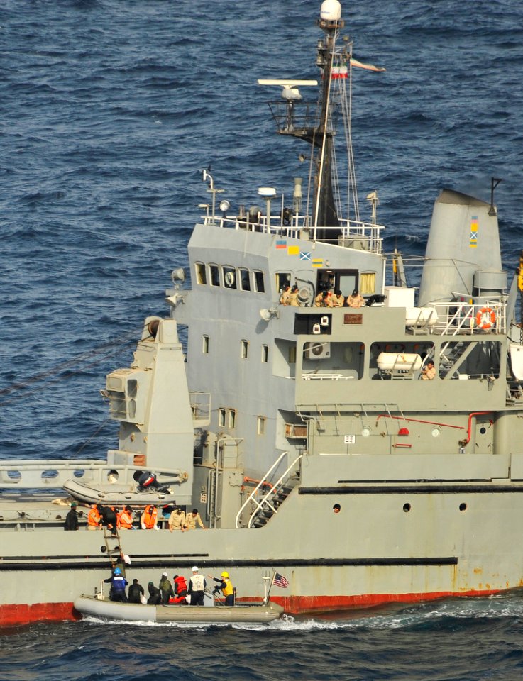 US Navy 100820-N-6003P-639 Eight mariners board the Iranian navy ship Chiroo from a rigid-hull inflatable boat from the aircraft carrier USS Harry S. Truman (CVN 75)