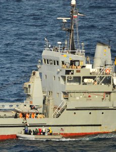 US Navy 100820-N-6003P-639 Eight mariners board the Iranian navy ship Chiroo from a rigid-hull inflatable boat from the aircraft carrier USS Harry S. Truman (CVN 75)