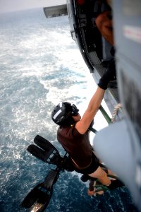US Navy 100820-N-8959T-109 Lt. Cmdr. Matthew Coombs participates in a mine countermeasures drill