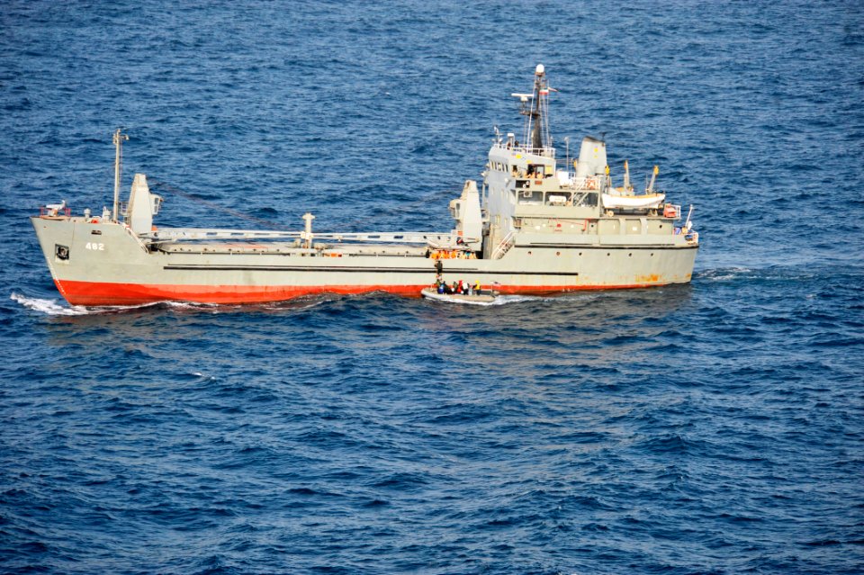 US Navy 100820-N-6003P-637 Eight mariners board the Iranian navy ship Chiroo from a rigid-hull inflatable boat from the aircraft carrier USS Harry S. Truman (CVN 75)