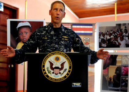 US Navy 100821-N-4153W-246 Capt. Thomas Negus, commodore of Continuing Promise 2010, delivers remarks during the opening ceremony of the Costa Rica phase of Continuing Promise 2010