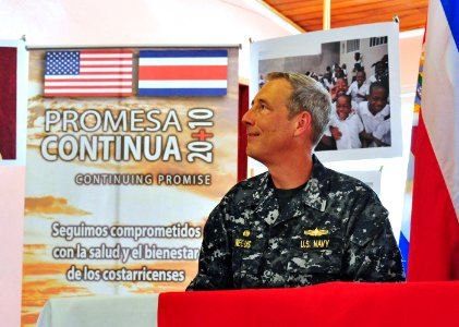 US Navy 100821-N-1531D-052 Capt. Thomas Negus, commodore of Continuing Promise 2010 takes part in a press conference during the opening ceremony of the Costa Rica phase of Continuing Promise 2010 photo