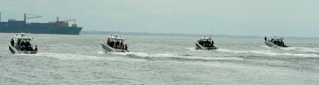 US Navy 100825-N-8546L-201 Sailors assigned to the Fuerza Especial Naval (FEN) of the Guatemalan Navy pilot maritime patrol boats in an echelon formation to demonstrate what they've learned during two weeks of training