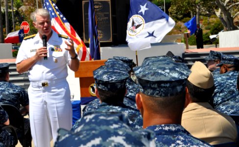 US Navy 100826-N-4047W-003 Chief of Naval Operations (CNO) Adm. Gary Roughhead holds a question and answer session with Sailors in the submarine community during an all-hands call at Naval Base Point Loma