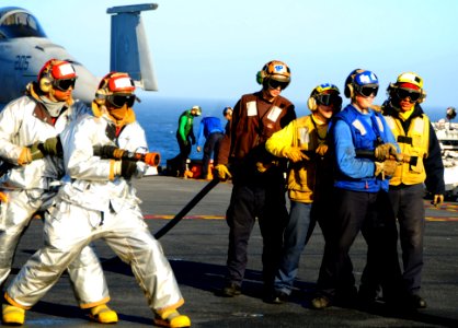 US Navy 100823-N-7488A-056 Sailors participate in a mass casualty drill aboard the aircraft carrier USS Carl Vinson (CVN 70)