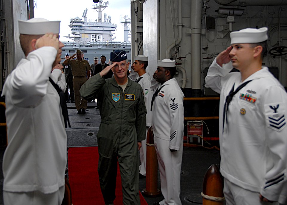 US Navy 100824-N-6764G-091 Gen. Douglas Fraser arrives aboard USS Kearsarge (LHD 3) for a guided tour