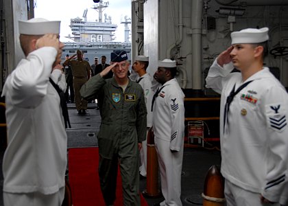 US Navy 100824-N-6764G-091 Gen. Douglas Fraser arrives aboard USS Kearsarge (LHD 3) for a guided tour