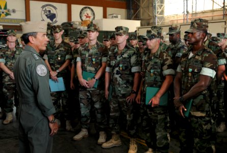 US Navy 100825-N-8288P-116 Vice Adm. Harry B. Harris Jr. speaks with Sailors during an awards ceremony at Naval Air Station Sigonella