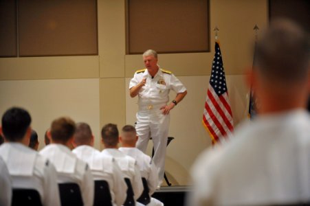 US Navy 100825-N-3548M-137 Chief of Naval Operations (CNO) Adm. Gary Roughead speaks with Sailors and answers their questions while visiting Buckley Air Force Base in Colorado