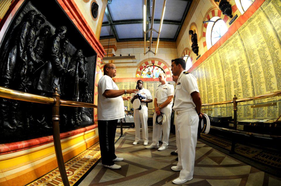 US Navy 100831-N-6736S-050 Sailors from the guided-missile submarine USS Ohio (SSGN 726) tour the Soldiers and Sailors monument with retired Navy submariner Timothy Leslie